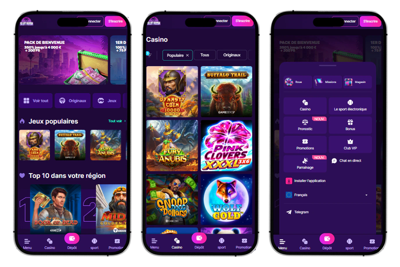 Application mobile Slotrush pour les jeux de casino et les paris sportifs